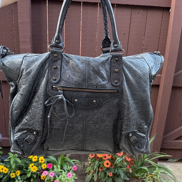 🔥RARE XL🔥Balenciaga City Tote Extra Large 50cm Black Gunmetal Crinkled Leather - Picture 3 of 17